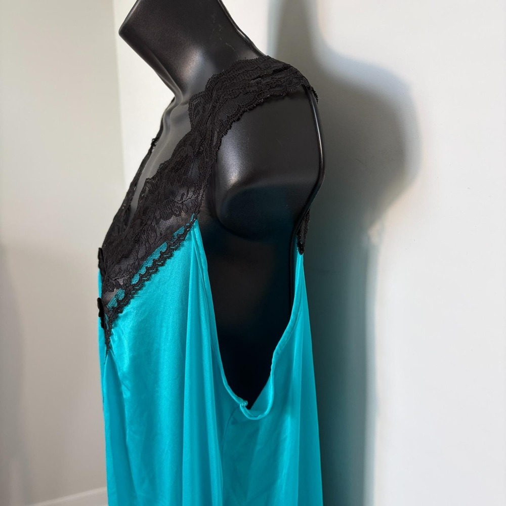 Vintage Nightgown Lace Trim Sleeveless Maxi Teal Blue Large - Picture 5 of 9